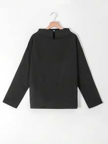 New Solid Color Spring, Summer And Autumn One-Shoulder High Collar Long Sleeve Top Casual Black - Black - View 3