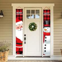 1set (2pcs) - Christmas Couplets, Snowman Old Man Pattern Door Curtain Banners, Christmas Holiday Room Door Decorations, Party Home Courtyard Outdoor Garden Decoration Paintings And Hanging Fabrics, Christmas Party Atmosphere Decoration Supplies