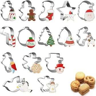 20/21 piezas Mini cortadores de galletas navideñas, moldes de acero inoxidable pequeños para hornear galletas, con formas que incluyen Papá Noel, Hombre de jengibre, Copo de nieve, Árbol de Navidad, adecuados para accesorios de repostería de fiestas navideñas