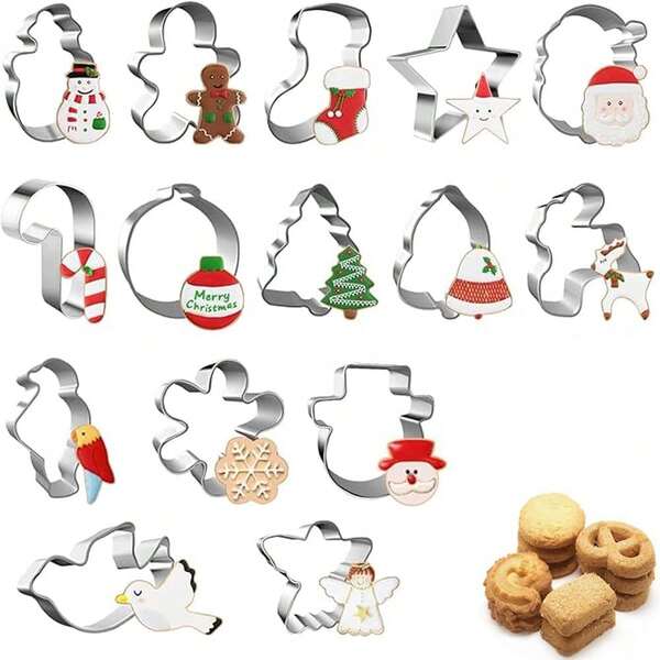 20/21 pièces Mini emporte-pièces à biscuits de Noël, moules à biscuits en acier inoxydable, formes incluant Père Noël, bonhomme en pain d'épices, flocon de neige, sapin de Noël, convient pour les accessoires de cuisson pour fête de Noël