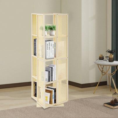 [Libreria girevole a 360°]Scaffale in bambù a 4 livelli, scaffale girevole, altezza 123 cm, salvaspazio per il soggiorno o lo studio, libreria moderna con ruote, scaffale portaoggetti