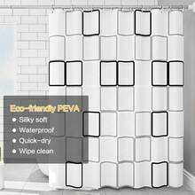 1pc Waterproof & Mildew-Resistant Thickened Bathroom Curtain Set, Shower Curtain With Hooks, Luxury Printed Design, Quick-Drying PEVA Material Christmas Decor - Black and White - View 4