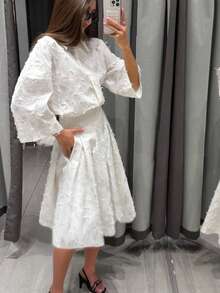 2pcs Women's Fashionable Shirt And Pants Set, Spring/Autumn - White - View 3