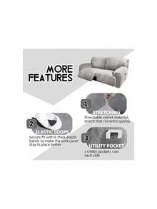 Extra Wide 75" - 100", Reclining 2 Seater Sofa, Extra Wide Reclining Love Seat Slipcover, 6-Piece Velvet Stretch, Reclining Sofa Covers, Thick, Soft, Washable ( Grey),20013451 - 灰色 - 查看 5