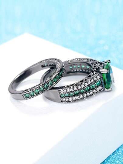 خاتم للنساء - خاتم زركونيا أخضر وأزرق عالي الجودة وأنيق - خطوبة - حفلة - هدية للأصدقاء