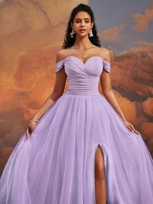 VIPGIRL 奢华晚礼服，性感优雅露肩连衣裙，正式场合礼服，毕业礼服，T台礼服 - 淡紫色 - 查看 9