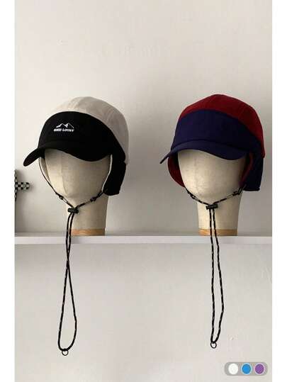 قبعة لحماية الأذن من الرياح، قبعة شيربا ناعمة ذات تصميم ألوان متباينة، دافئة، مناسبة للجنسين، قبعة قبعة قصيرة من الفليس للتزلج والتنزه في فصلي الخريف والشتاء