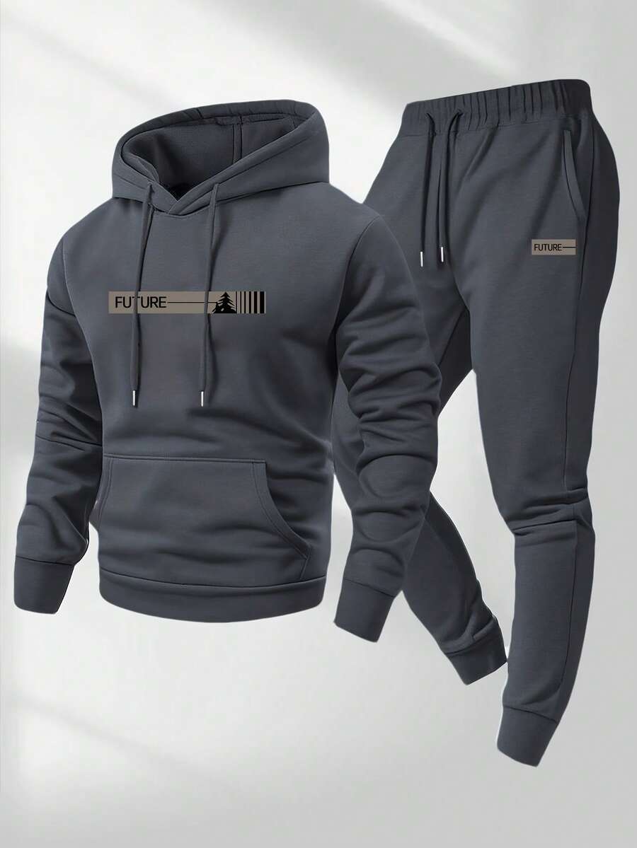 Men's Two-Piece Set, Casual Round-Neck Long-Sleeved Hooded Sweatshirt And Sweatpants Set, Suitable For Winter And Autumn, Sportswear Set, Sweater Hooded Shirt, Sweatshirt, Sweatpants, Hooded Shirt, Jogging Pants,The Size Is A Bit Small. It Is Recommended To Choose A Larger Size. - Màu xám đen - Xem 1