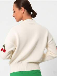 Women's POPULAR Cherry DETAILED Knit Cardigan - Cream - View 4