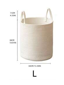 1个可折叠手工编织洗衣篮，带提手，大容量，圆形多用途储物篮，有卡其色和白色可选，适合存放衣物、毯子、玩具、节日用品、家居装饰品，适用于洗衣房、浴室、卧室、客厅、走廊等场所。