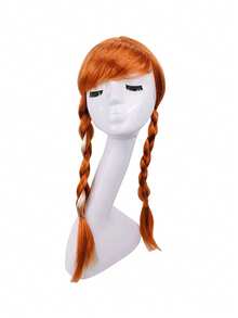 1 pieza Peluca de trenzas dobles de niña morena, adecuada para Navidad, carnaval, fiesta, actuación en el escenario, cosplay - Marrón - Ver 5