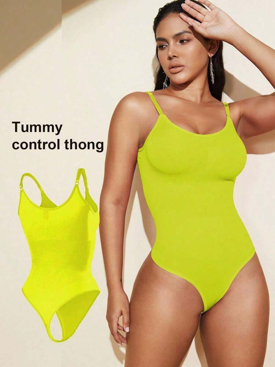1pc Women Seamless Shaping Bodysuit With Thong Bottom, Slimming Bodyshaper Tummy Control Flat Belly Sheath Jumpsuit Shapewear Waist Trainer Shaper - 黃色 - 查看 1