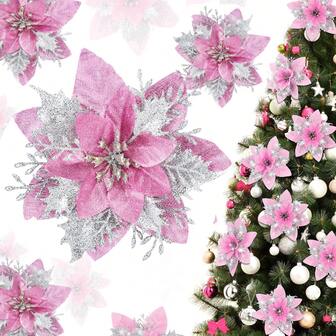 Simli Atatürk Çiçeği Noel Ağacı Süsü - Klipsli Yapay Atatürk Çiçeği, Tatil Çelengi Dekoru, Noel ve Yeni Yıl Dekorasyonu İçin Uygun