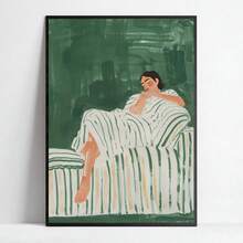 Moody Emerald Green Abstract Sleeping Woman Canvas Art Print - Vintage Mid-Century Modern Minimalist Wall Decor For Living Room, Bedroom, Office, And More - Unframed, Illustration, Kitchen Corridor Bathroom Hotel Bar Coffee Shop, Poster - Multicolor - View 1