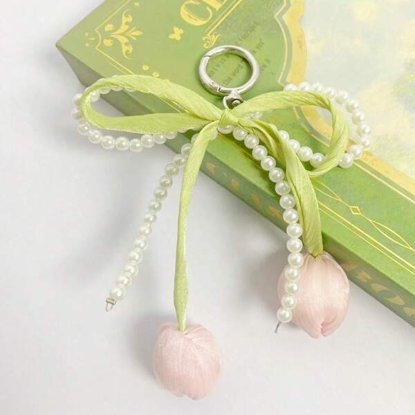 1pc New Ins Korean Style Minority Pearl Lace Bowknot Keychain Pendants Car Accessories For Women Bag Accessories Key Chain Accessories Key Holder Keychains Halloween Car Decoration