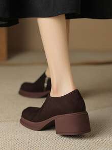 Women's Black French Chic Square Toe Thick Heel Platform High Heel Sandals With Single Strap, Wine Red