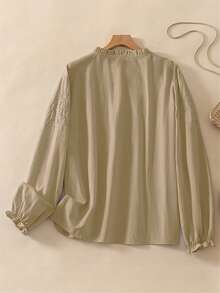 Women's Embroidered Loose Retro Long Sleeve Blouse Top, Suitable For Autumn - Khaki - View 6