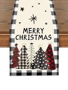 1Pc Merry Christmas Linen Table Runner, Tablecloth With Christmas Tree & Snowflake Design, Merry Christmas Atmospheric Table Cover, Merry Christmas Decoration, Xmas Decor, Christmas Decorations For Home, Christmas Ornaments, Table Decor - Multicolor - View 9