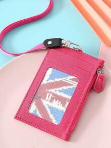 休闲仿皮卡包 - 1 件带挂绳的拉链证件包 - 无衬里可手洗女士钱包迷你钱包钱包学校用品卡包钱包返校用品 - 彩色 - 查看 10