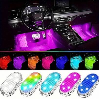 Easypie Selection Colorful Touch LED Light For Car, 7-Color Hook And Loop Car Mood Light With 6 Bright LED Beads, USB Rechargeable Car LED Night Light, Car Accessory