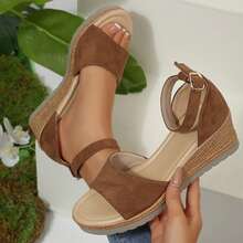 Comfortable Wedge Sandals For Women Open Toe Ankle Strap Heels Summer Dressy Platform Shoes - 棕色 - 查看 4