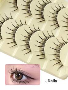 Rikuaild 5 Pairs Natural Curly & Thick Lightweight Anime Style False Eyelashes, Soft Criss-Cross Black & Transparent Band, Pointed Cartoon Design Lashes - Suitable For Daily Use, European & American Style, Portable & Easy To Apply Makeup Tool - 尖尾漫畫款 - 查看 6