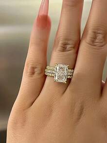 Un conjunto de 3 piezas de anillos de mujer con circonita cúbica clásica, regalos del Día de San Valentín y joyería para fiestas de aniversario de bodas