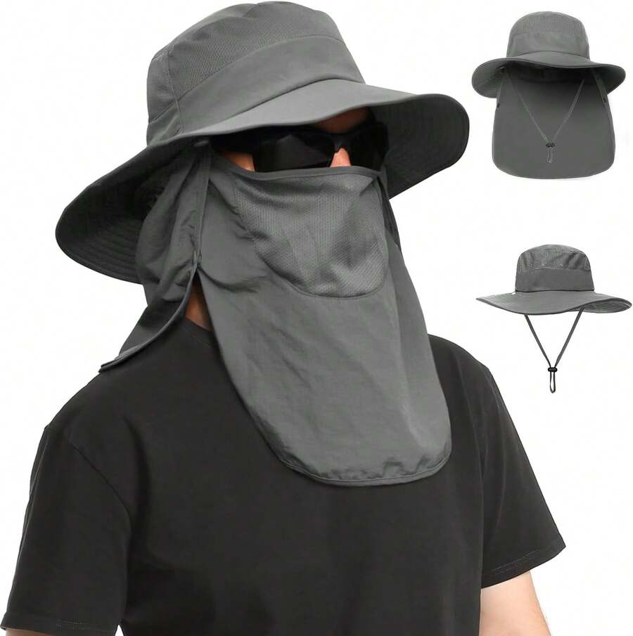 Sombrero de Pesca Protección, UPF50+ Sombrero para el Sol para Hombre y Mujer, Gorro Pescador con Cortinas para Cara y Cuello, Plegable y Impermeable, para Senderismo, Camping, Playa, Jardín Unisex - Negro - Ver 1