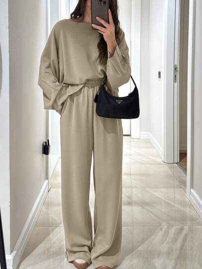 Conjunto de moletom feminino casual de malha solta, 2 peças, para o Natal, outono/inverno, com calças elásticas e moletom com capuz, roupa esportiva versátil para todos os gostos