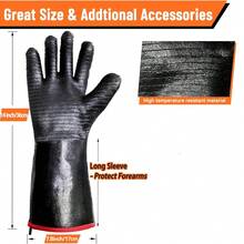 Extreme Heat Resistant Gloves For Grill BBQ,Aillary Waterproof Long Sleeve Pit Grill Gloves For Fryer, Baking, Oven,Smoker,Fireproof, Oil Resistant Neoprene Coating