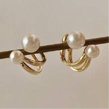 2pcs Faux Pearl Earrings, Vintage French Style Versatile Faux Pearl Earrings For Women