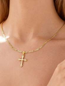 1pc Cross Necklace For Women,14K Gold Plated Cross Pendant Necklace Dainty Gold Cross Necklaces For Women Small Cross Charm Necklace Simple Cute Choker Necklaces Gold Jewery - 金色 - 查看 13