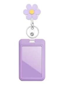 1 قطعة بكرة شارة هوية قابلة للسحب مزينة بزهرة ملونة مع حامل بطاقة الهوية؛ بكرة شارة هوية معلم مصنوعة من الراتنج الجميل والممتع، يمكن تعليقها على سلسلة المفاتيح؛ مناسبة للأطباء والممرضات والمعلمين والطلاب وموظفي المكاتب