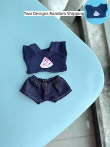 Clothes For Labubu 17cm The Monster Doll's Outfit Accessories Clothing DIY High-Quality Watermelon Pattern T-Shirt And Jeans - Navy Blue - View 6