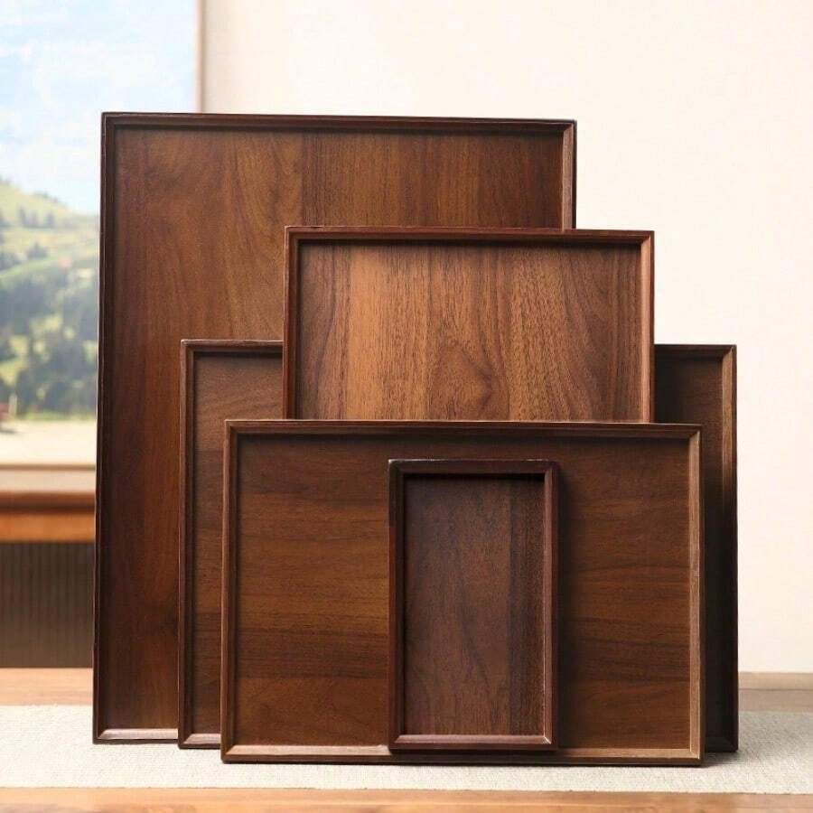 Service Tray For Serving Dishes, 1pc Vintage Bamboo Wood Tray, Dark Walnut Rectangular Serving Tray - Bamboo Composite Sturdy Water-Resistant Tray For Home, Restaurant, Hotel & Display - 棕色 - 查看 1