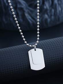 1 件时尚不锈钢狗牌吊坠项链，带串珠链，适合男士日常佩戴 - 銀色 - 查看 6