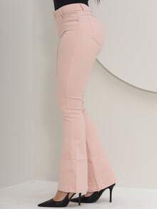 Women's Flare Jeans, High Waist, Bell Bottom - Rosa - 查看 6