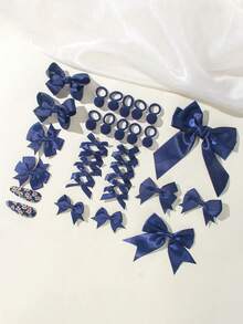 32pcs Assorted Bow Hair Accessories Set, Including White, Navy Blue, Pink Bows, Hair Clips And Hair Ties, Cute And Versatile Hair Decorations Suitable For Girls - Multicolor - View 11