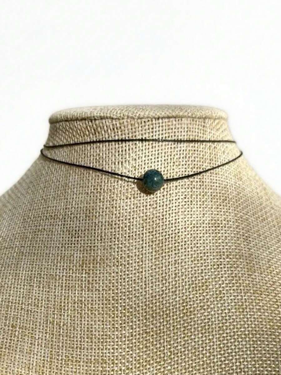1pc Healing Crystal Necklace, Jade Necklace, Single Gemstone Necklace, Handmade Jewelry, Elegant Necklace, Daily Wear Necklace, Affordable Gift - Dark Green - View 1
