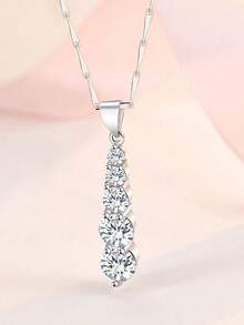 1pc Simple And Fashionable 925 Sterling Silver 3.0ct Natural Diamond Necklace, Suitable For Women's Daily Wear, Parties, Work Commute, Valentine's Day, Christmas, Mother's Day Jewelry Gift