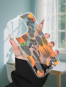 Diseño de cactus y plantas tropicales, funda Apple estilo minimalista y moderno compatible iPhone16 15 14 13 12 11 XS XR X PLUS PRO PROMAX agarre cómodo regalo ideal amigos novia novio familiares - transparente - Ver 5