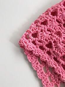 1 件女式手工钩针镂空透气头巾帽，艺术乡村复古风格针织花流苏无檐帽，波西米亚头带帽带耳罩，春夏