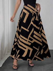 Falda evasé elegante para mujer, adecuada para citas, uso estudiantil, viajes diarios, versátil, casual, playa y otras ocasiones. Falda evasé elegante y casual para mujer, de unicolor, con diseño de cintura entallada y plisado, de tela tejida, disponible en varios colores, adecuada para salidas y también se puede usar como ropa de estar en casa. - Marrón - Ver 7