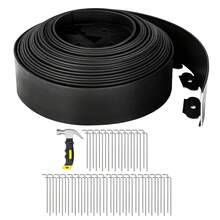 Borde de jardín flexible de 4 pulgadas de altura con picos de anclaje de acero galvanizado y kit de borde de césped para cama de flores, camino, proyecto de paisajismo, negro - Negro - Ver 1