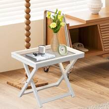 托盘架和折叠桌套装，竹边桌，客厅、后院、露台和庭院餐厅的多功能家具 - 彩色 - 查看 6