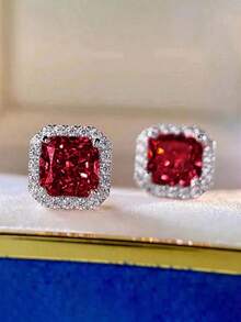 1 Pair Elegant Cubic Zirconia Stud Earrings For Women For Wedding Engagement Anniversary Party Jewelry Valentine's Day Gift, Jewelry Accessories - 銀藍色 - 查看 3