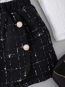 2pcs Young Girls Stylish Cap Sleeve Bow Heart Ribbed Top And Pants Set, Spring/Autumn - White - View 9