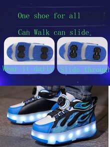 Unisex LED aufladbare Rollerschuhe, Kinder Rollschuhe, multifunktionale verwandelbare Rollerschuhe, geeignet für alle Jahreszeiten, mit abnehmbaren Rädern für Outdoor- und Sport-Rollschuhlaufen