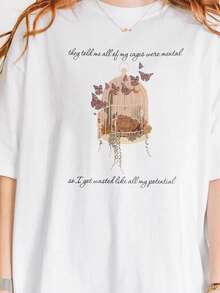 1 Piece White T-Shirt With "This Is Me Trying" Lettering,  Inspired T-Shirt, Subtle Swift Merchandise, Emotional Song Lyrics T-Shirt, Mental Health Awareness, 180g 100% Cotton - 白色 7 - 查看 6
