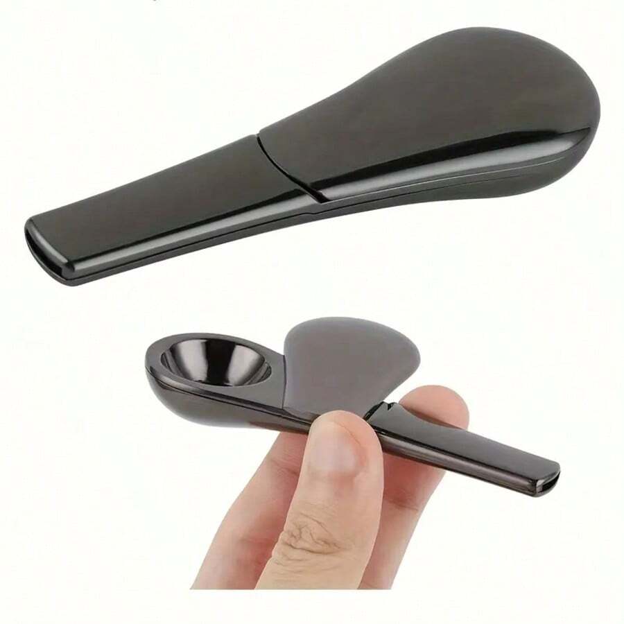 1 Pc Stainless Steel Magnetic Tobacco Holder & Spoon Tube - Durable Metal Smoking Accessory With Stylish Black Finish, Ergonomically Designed For A Firm Grip On Tobacco And Cigarettes - 灰色 - 查看 1